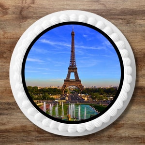 Decorazione per torta commestibile PRETAGLIATA Torre Eiffel - Decorazione per torta a tema Parigi da 7 pollici n. 1