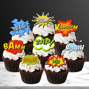 Decorazioni per cupcake commestibili a tema fumetti di supereroi - Decorazioni per torte in ostia