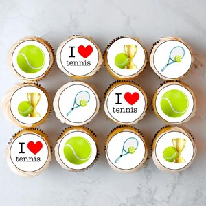 Tennis essbare Cupcake Toppers - Sport Torte + Cookie Dekorationen