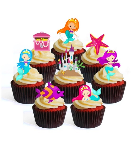 Mermaid Under The Sea Theme 1 Edible Cupcake Toppers Stand Etsy