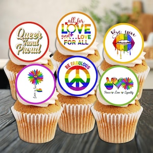 Adornos comestibles para cupcakes LGBTQ: decoraciones para galletas y pasteles con temática del orgullo