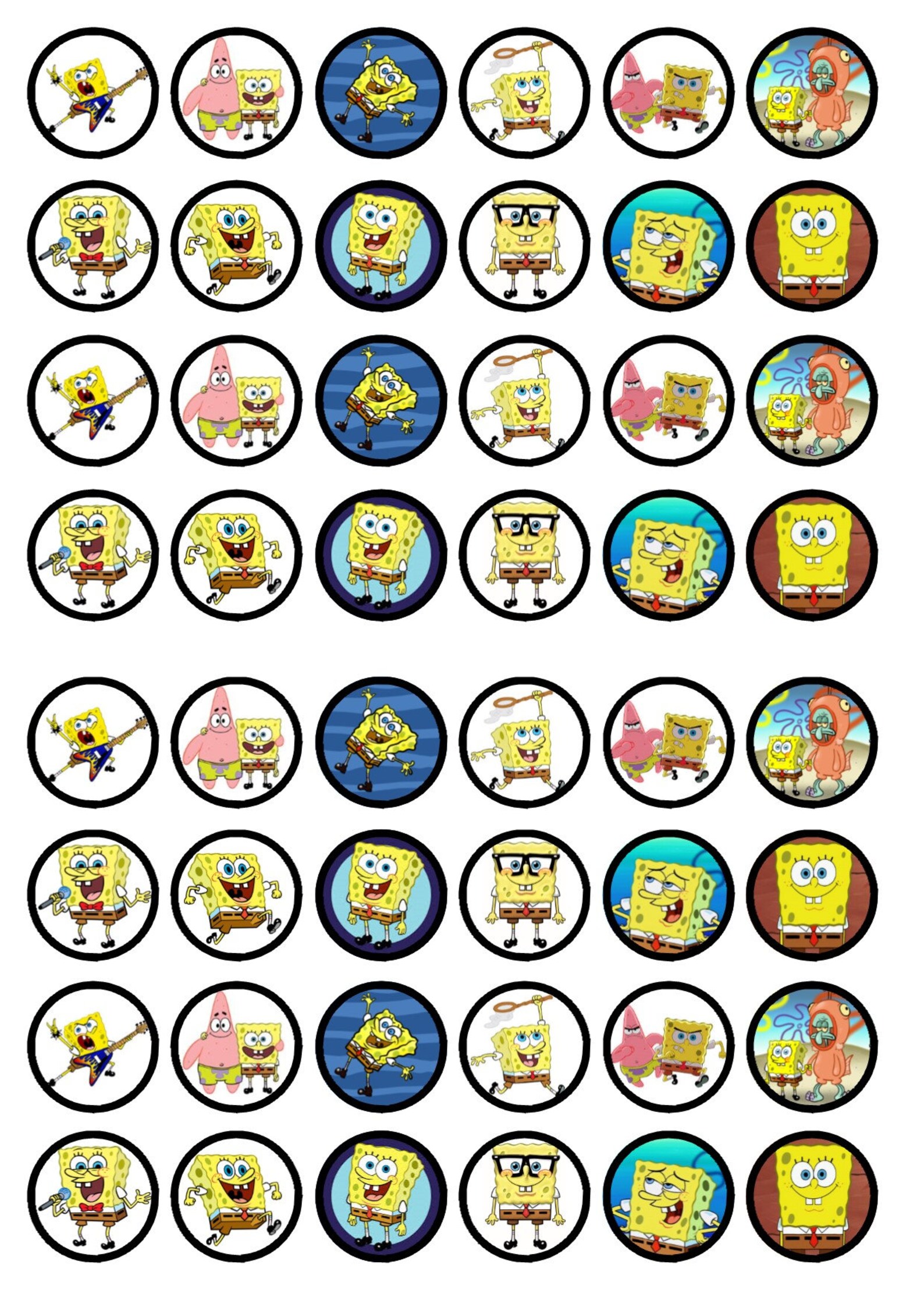48 Spongebob Squarepants Edible Mini Cupcake Toppers wafer | Etsy