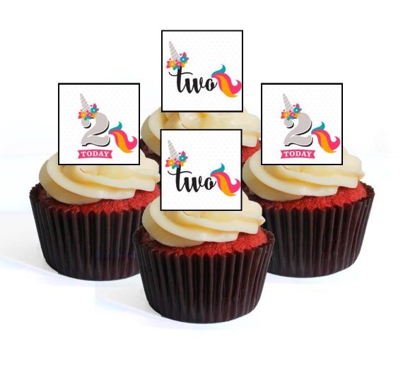 Pack of 12 Cake Decorations PRE-CUT 2nd Birthday Boy Edible Cupcake Toppers