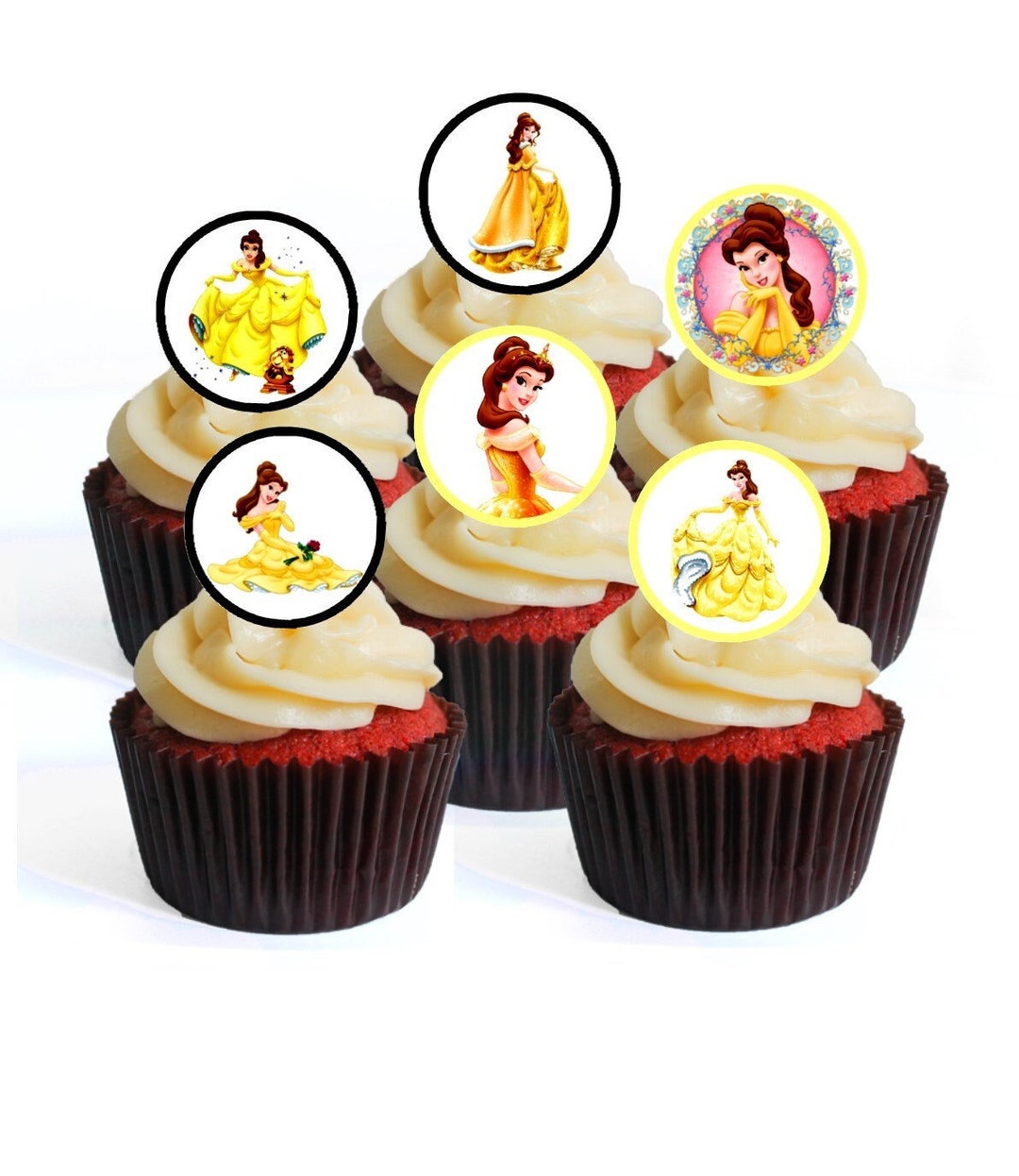 24 Princess Belle Edible Cupcake Toppers PRECUT Optional Beauty &amp; the ...