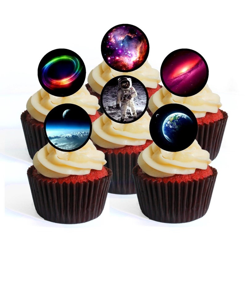 24 Space Edible Cupcake Toppers Wafer Card Disc Cake Etsy