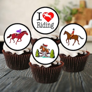 Eetbare cupcaketoppers paardrijden - taartdecoraties springen, dressuurthema