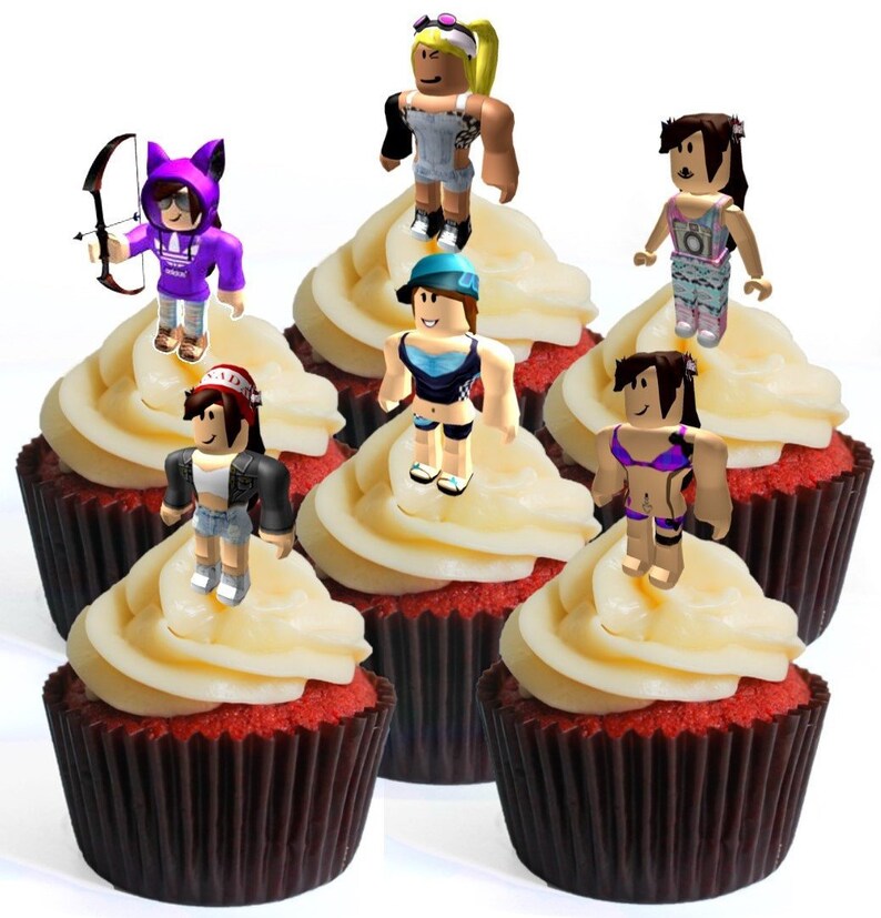 12 Roblox Charakter Mädchen 2 Vorgeschnittenen Essbaren Cupcake Toppers Aufstehen Wafer Kuchendekorationen - 