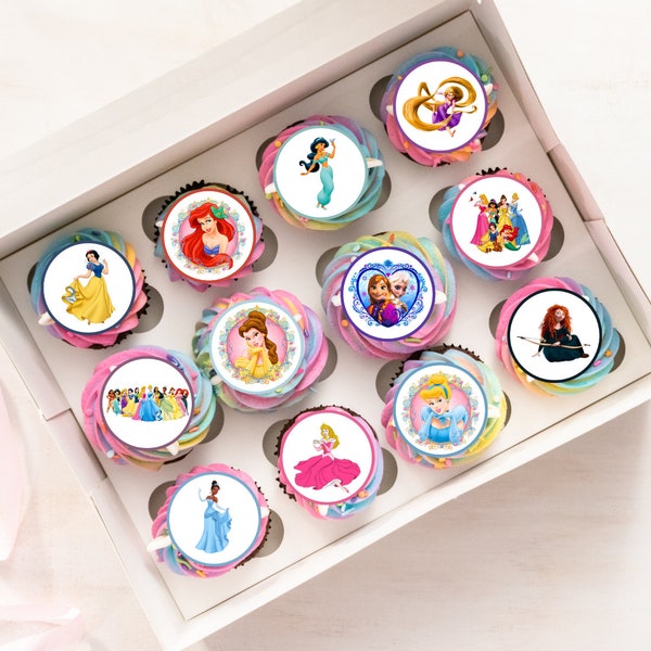 Princess Cupcake Toppers (PRECUT Optional) Princess Theme Edible Cake Toppers, Edible Princess Party Decorations, Princess Cake Toppers