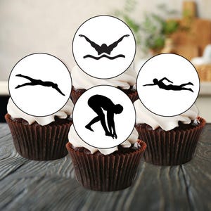 Décorations pour cupcakes comestibles sur le thème de la natation - Décorations pour gâteaux de natation + plongée + biscuits #2