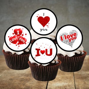 I Love You Cupcake Toppers - Eetbare taartdecoraties voor Valentijnsdag