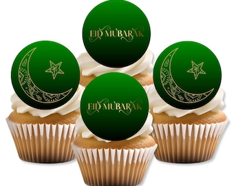 Adornos comestibles para cupcakes con diseño de luna y estrellas islámicas para Eid Mubarak