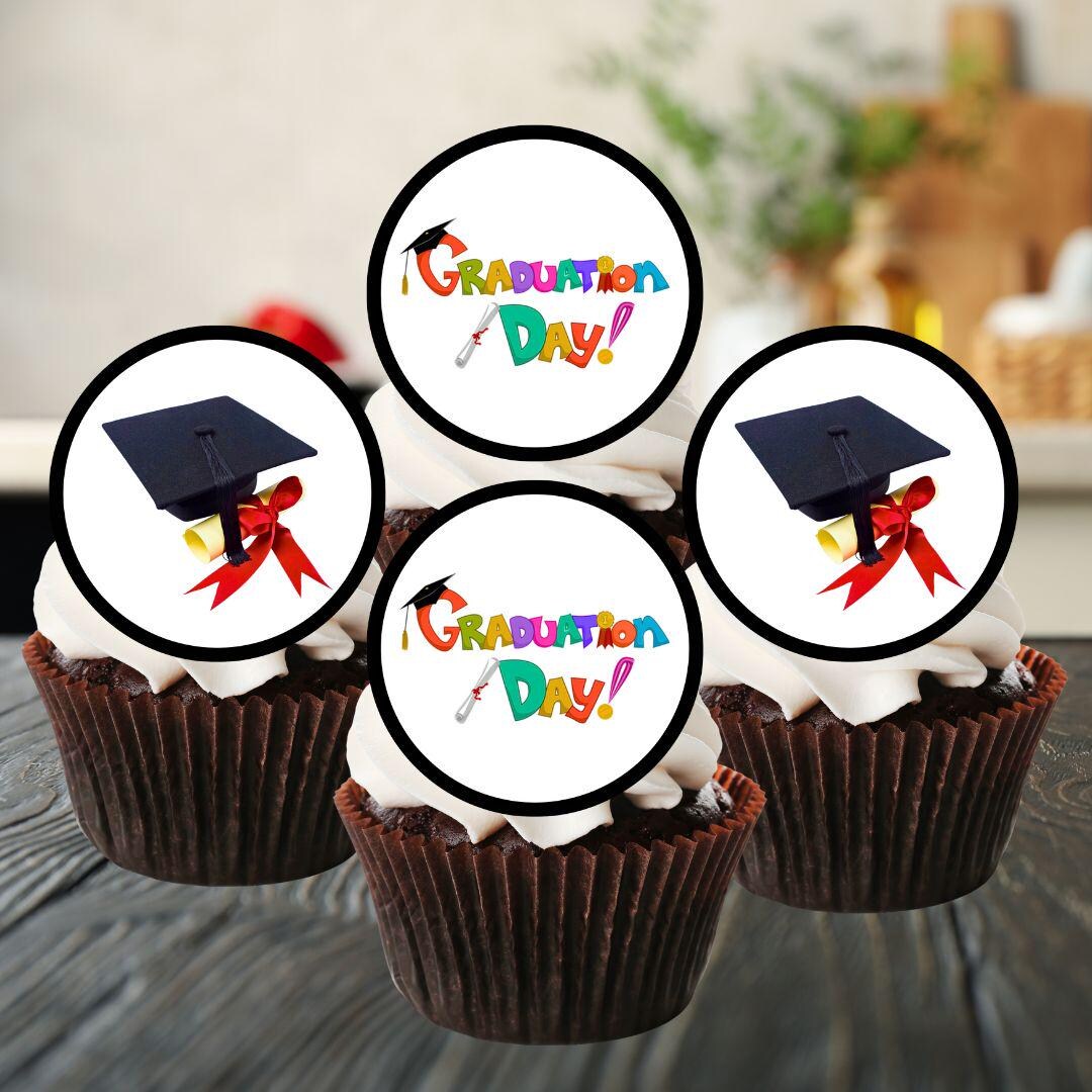 Graduation Edible Cupcake Toppers - Grad Party Disc Shaped Cookie ...