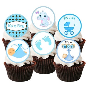 Topos de cupcake comestíveis para chá de bebê It's A Boy Mix - Novas decorações de bolo azul bebê
