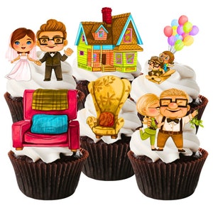 Adornos comestibles para cupcakes de UP: decoraciones para tartas con temática de casa de globos