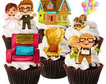 UP Eetbare cupcaketoppers - Taartdecoraties thema ballonhuis