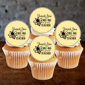 Décorations de cupcakes comestibles pour enseignants - biscuits Merci thème abeille + décorations de gâteaux #7