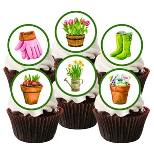 Gartenarbeit essbare Cupcake Toppers - Pflanzen Thema Kuchendekorationen