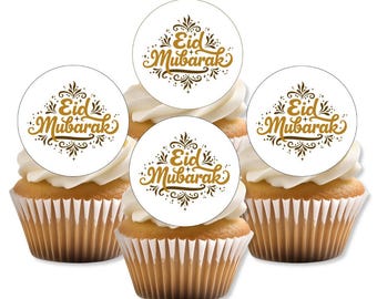 Adornos comestibles para cupcakes de Eid Mubarak, obleas islámicas doradas para tartas