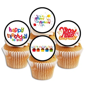 Décorations pour cupcakes joyeux anniversaire - Décorations de gâteaux colorées