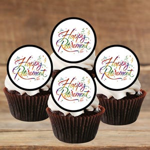 Décorations de cupcakes comestibles Heureuse retraite - Décorations de gâteau de fête de départ #2