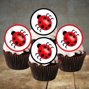 Toppers per cupcake commestibili a forma di coccinella - Minibeast + decorazioni per torte a forma di coccinella