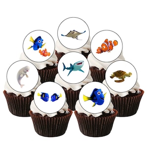 Adornos comestibles para cupcakes con temática submarina de Dory
