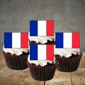 Eetbare cupcaketoppers Franse vlag - Frankrijk thema Flags Of The World taartdecoratie