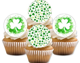 Adornos comestibles para cupcakes con forma de trébol del Día de San Patricio, decoraciones para fiestas irlandesas.