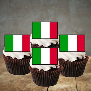 Toppers de cupcake comestíveis com bandeira italiana - Decorações de bolo com bandeiras do mundo da Itália