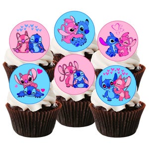 Stitch and Angel Cupcake Toppers - Lilo + Stitch essbare Kuchendekorationen