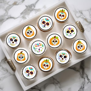 Halloween Sugar Skulls essbare Cupcake Toppers - Gruselige Kuchendekorationen