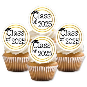 Adornos comestibles para cupcakes de graduación de la clase de 2025: decoraciones para galletas y pasteles