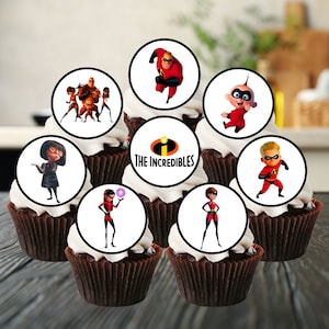Adornos comestibles para cupcakes de Los Increíbles: adornos para tartas con temática de superhéroes