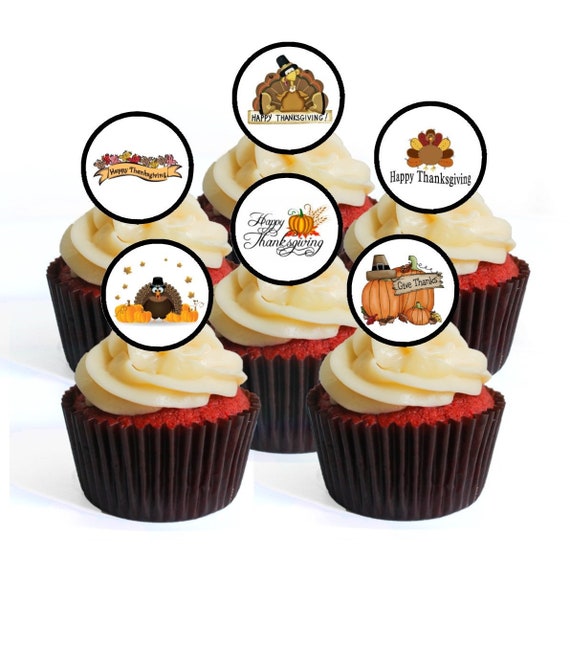 24 Thanksgiving Precut Edible Cupcake Toppers Wafer Card Etsy