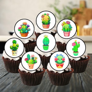 Décorations pour cupcakes comestibles cactus kawaii - joli cookie sur le thème des plantes + décorations de gâteau