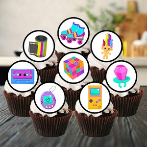 Décorations pour cupcakes comestibles années 80 - Biscuit sur le thème des années 80 + Décorations pour gâteaux