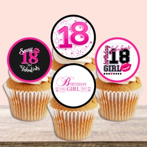 Adornos comestibles para cupcakes para niña que cumple 18 años: decoraciones para tartas de color rosa atrevido