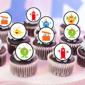 Décorations comestibles pour cupcakes Monsters Party - Biscuit sur le thème des monstres + Décorations de gâteau