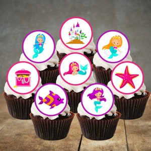Adornos comestibles para cupcakes con temática de sirena: decoraciones para tartas de fiesta bajo el mar n.º 1