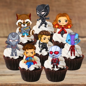 Adornos comestibles para cupcakes con temática de superhéroes: decoraciones para tartas con temática de cómics