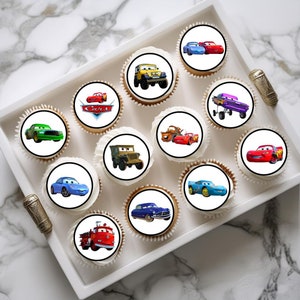 Adornos comestibles para cupcakes de Cars: decoraciones para pasteles con temática de Rayo McQueen que se pueden colocar de pie o tumbar