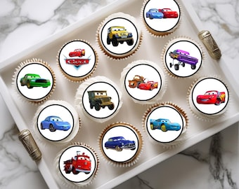 Cars eetbare cupcaketoppers - Lightening McQueen-thema Taartdecoraties rechtopstaand/liggend