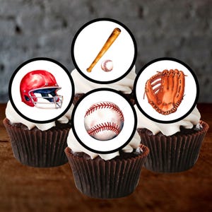 Adornos comestibles para cupcakes con temática de béisbol: decoraciones para pasteles para fiestas deportivas n.° 3