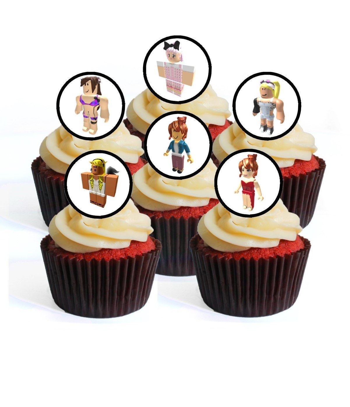 24 Roblox Girl 2 Precut Edible Cupcake Toppers Wafer Card Etsy - roblox premium edible icing birthday party cake