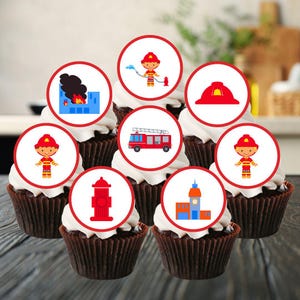 Toppers comestibles pour cupcakes pompier - décorations pour gâteaux thème pompiers #2