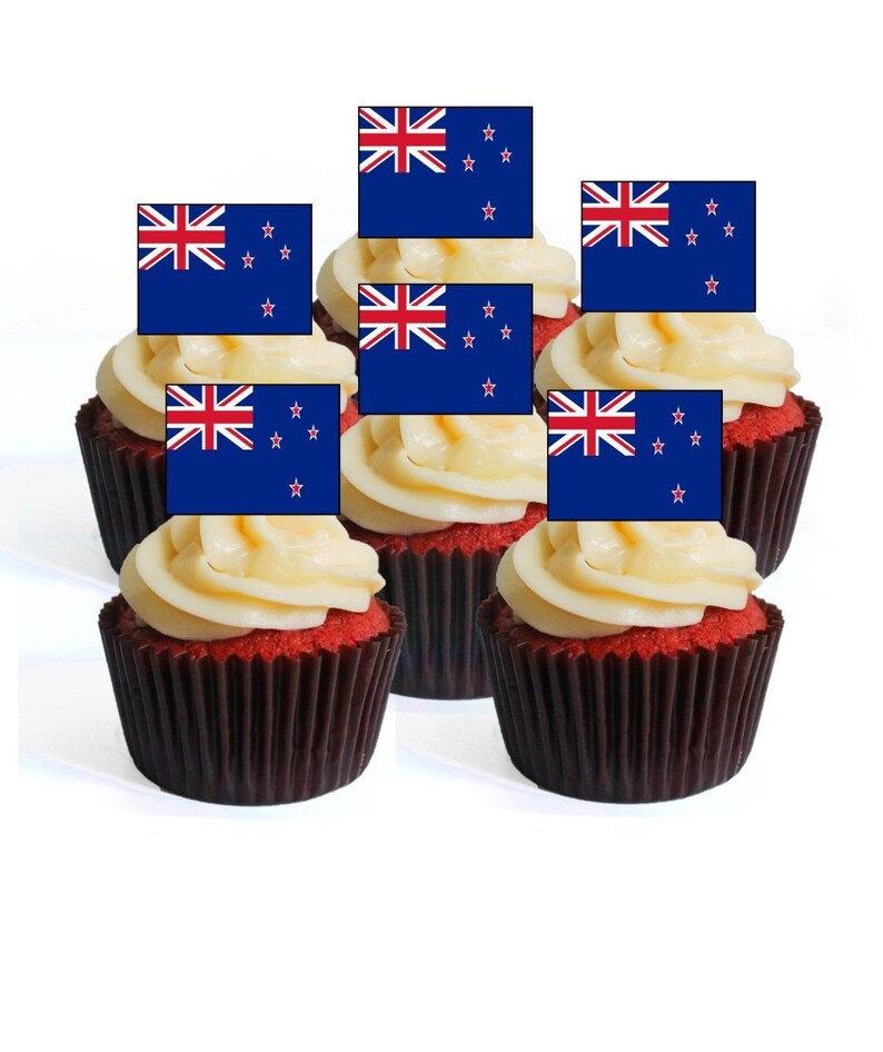 24 New Zealand Flag Edible Cupcake Toppers PRECUT Optional Etsy