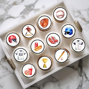Toppers per cupcake commestibili a tema baseball - Decorazioni per torte per feste sportive n. 2