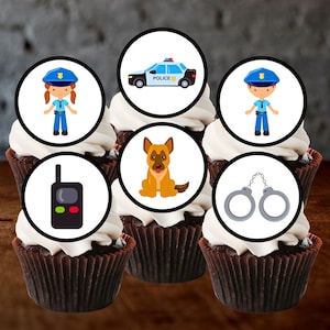 Adornos comestibles para cupcakes con temática de policía y sheriff: decoraciones para tartas de servicios de emergencia