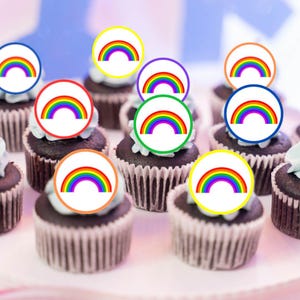 Décorations comestibles pour cupcakes Rainbow Pride - Cookies thème coloré + Décorations pour gâteaux