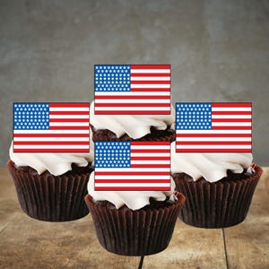 Amerikanische Flagge essbare Cupcake Toppers - USA Thema Keks + Kuchendekoration